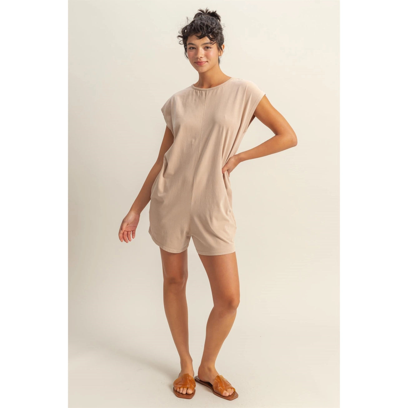 Relaxed Fit Breezy Romper In Oatmeal