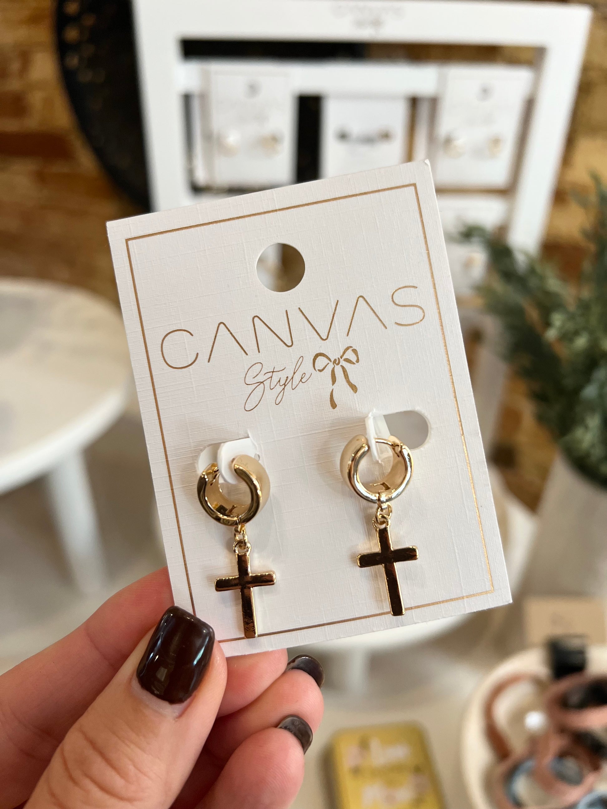 Cross Huggie Hoop Earrings In Shiny Gold