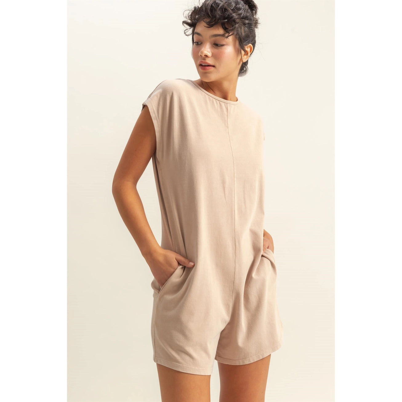 Relaxed Fit Breezy Romper In Oatmeal