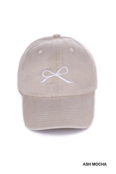 Ribbon Bow Embroidery Washed Hat