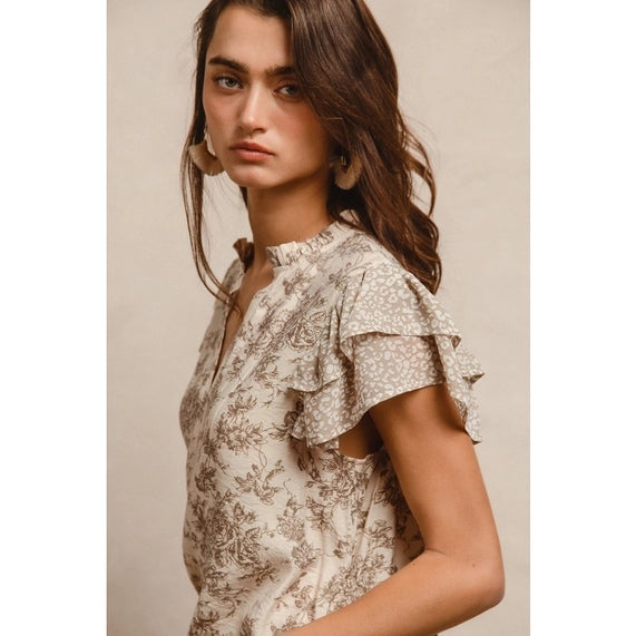 Grace Top In Taupe Floral
