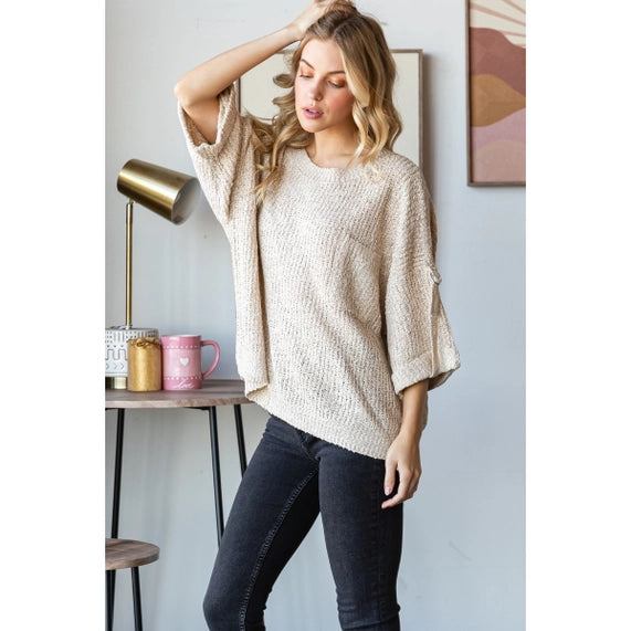 Roll Tab Sweater In Oatmeal