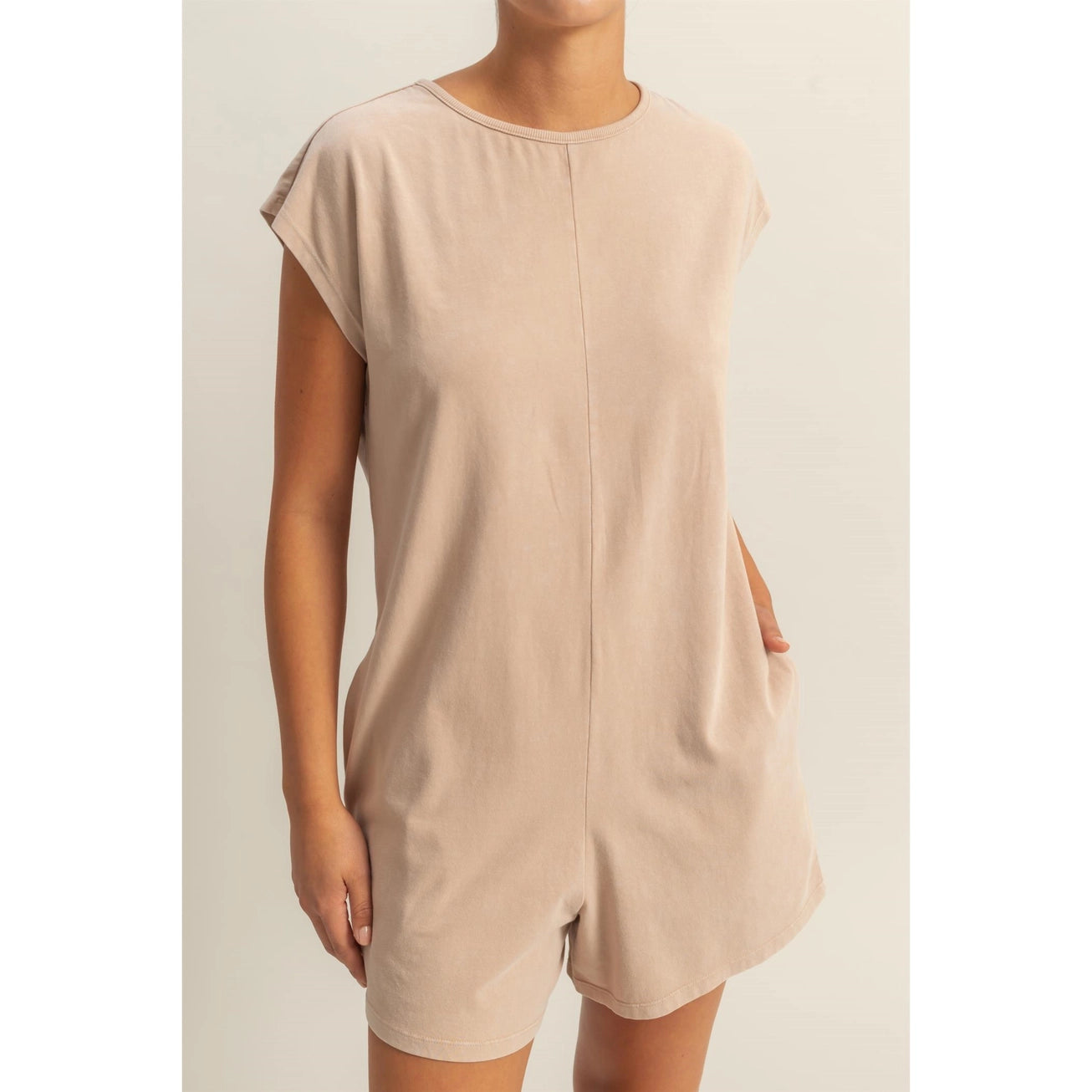 Relaxed Fit Breezy Romper In Oatmeal