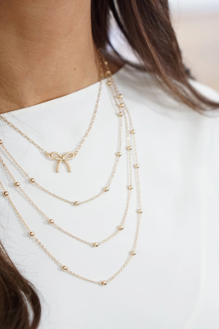 Rope Bow Necklace in Shiny Gold