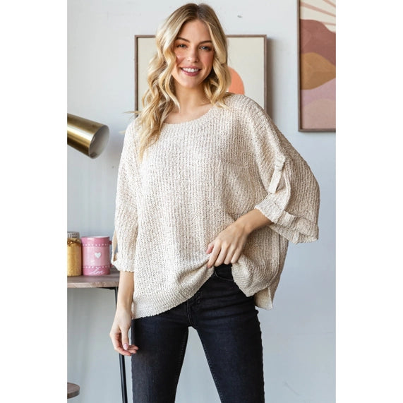 Roll Tab Sweater In Oatmeal