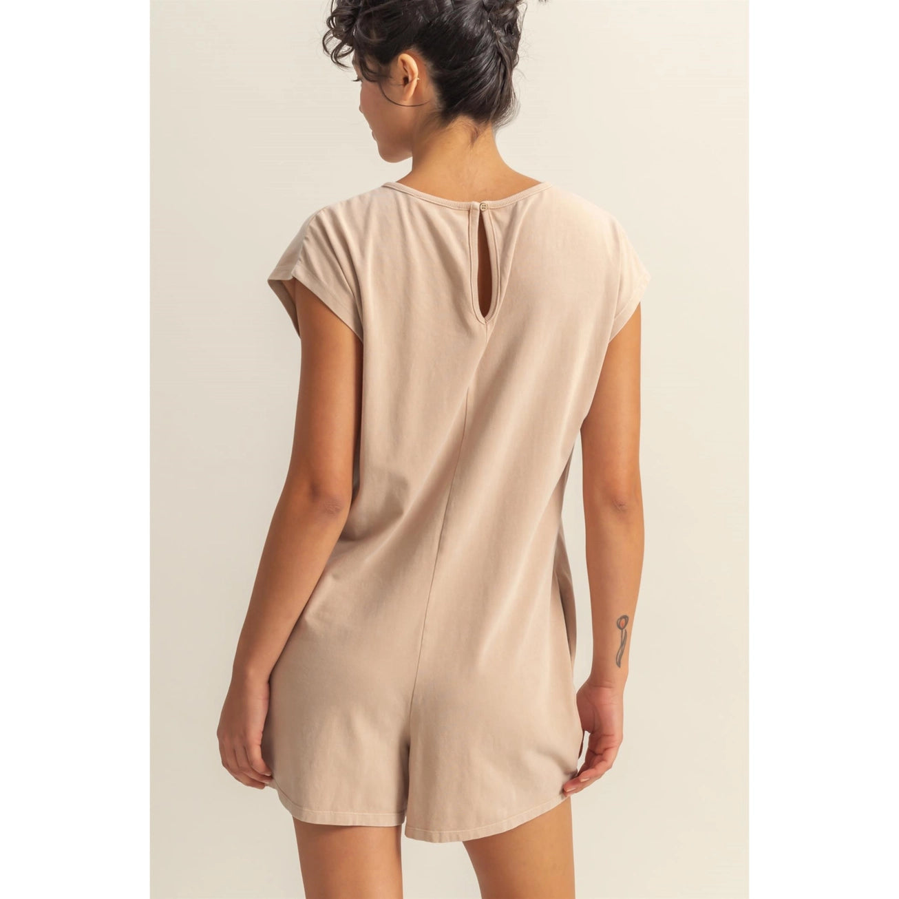 Relaxed Fit Breezy Romper In Oatmeal