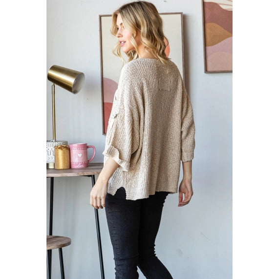 Roll Tab Sweater In Oatmeal