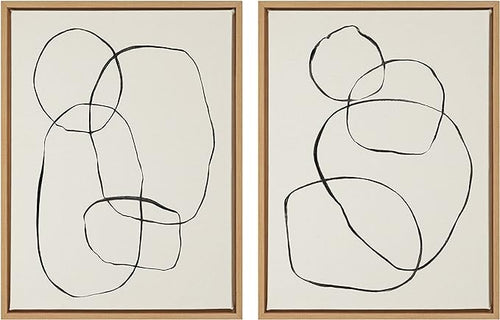 Abstract Circle Wall Art W/Natural Wood Frames