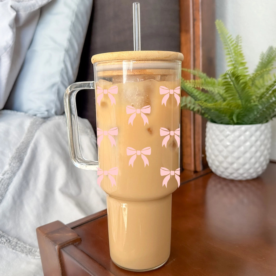 Ribbons Glass Tumbler W/Lid & Straw