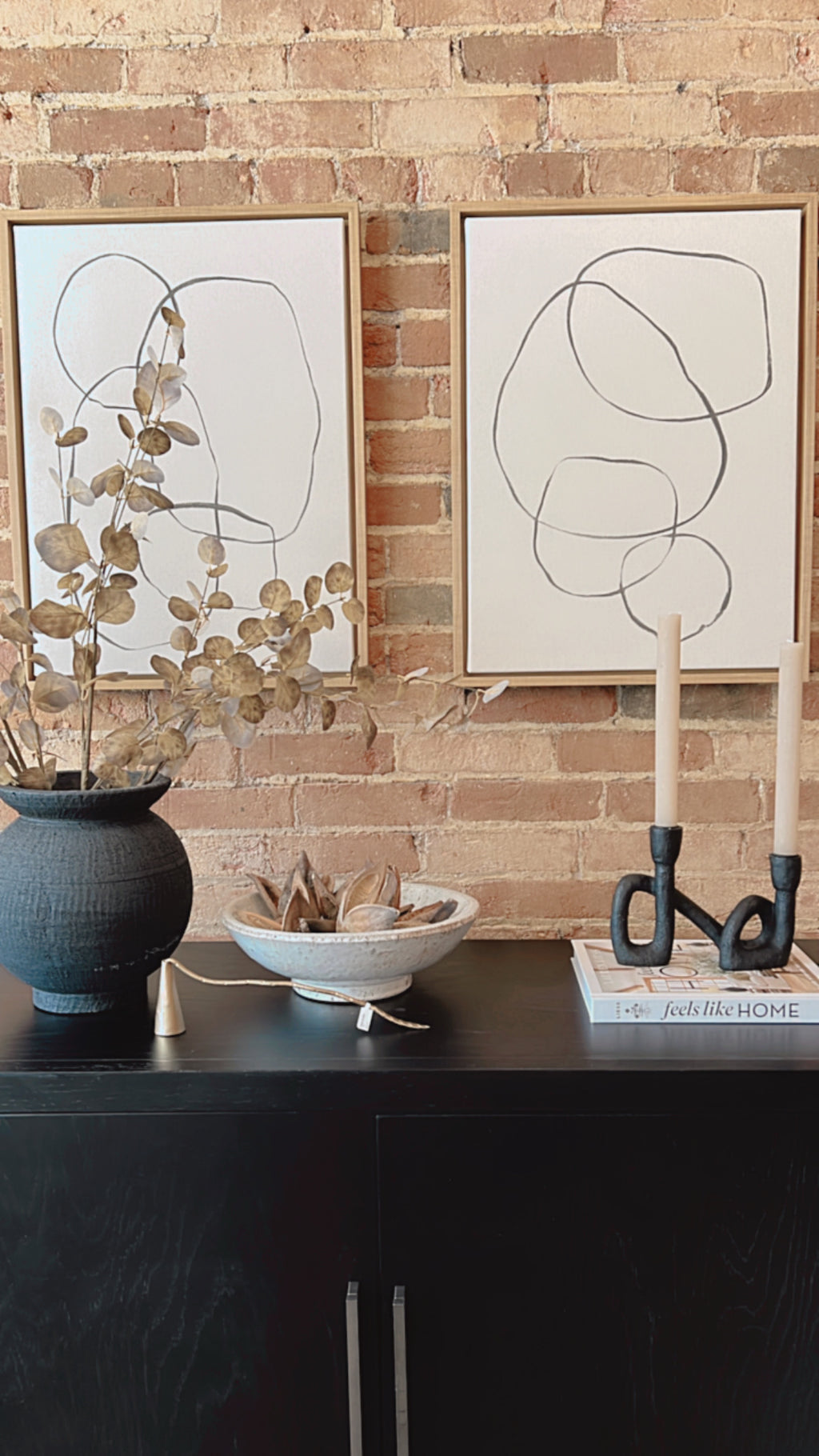 Abstract Circle Wall Art W/Natural Wood Frames