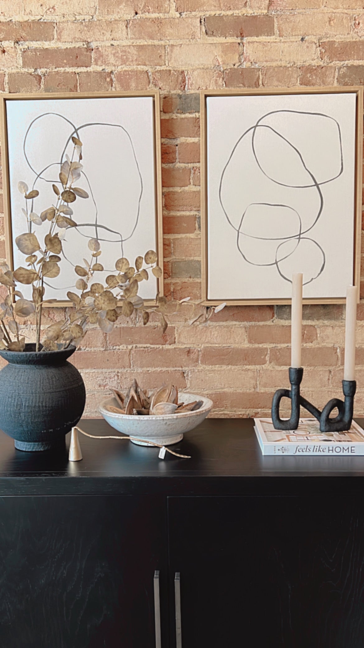Abstract Circle Wall Art W/Natural Wood Frames