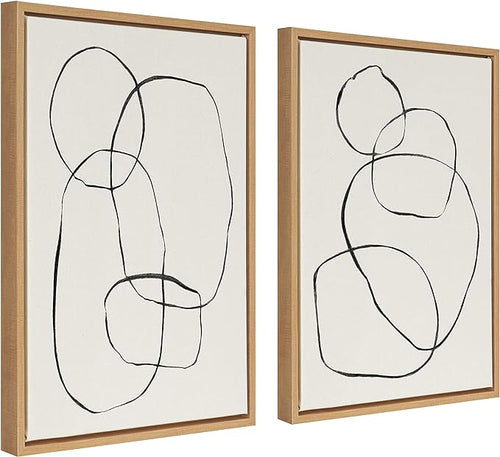Abstract Circle Wall Art W/Natural Wood Frames