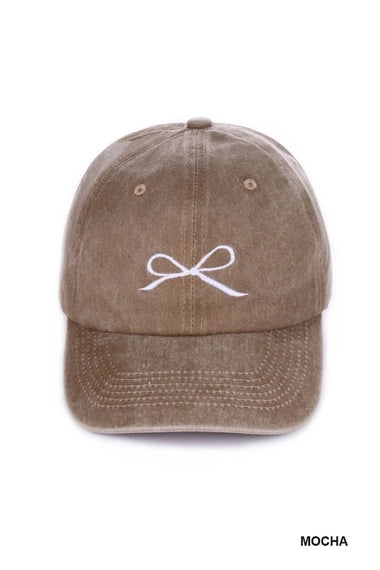 Ribbon Bow Embroidery Washed Hat