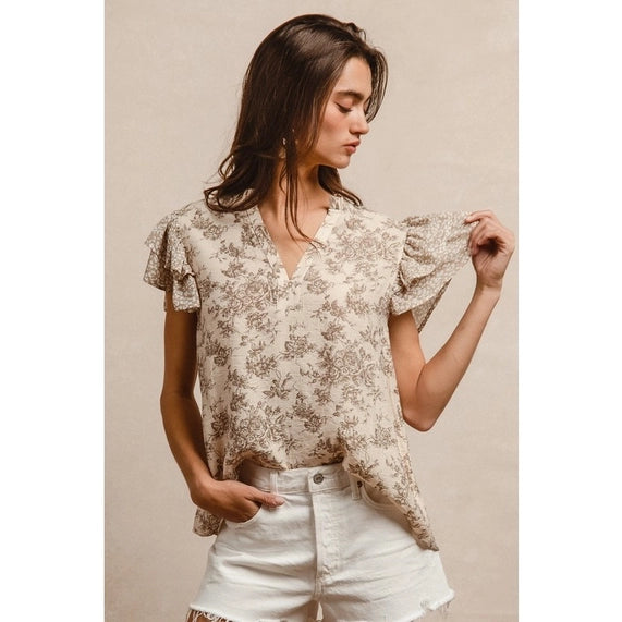 Grace Top In Taupe Floral