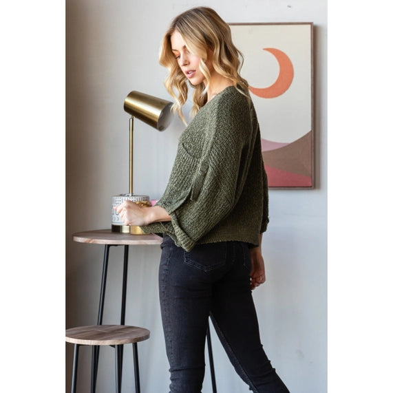 Roll Tab Sweater In Moss