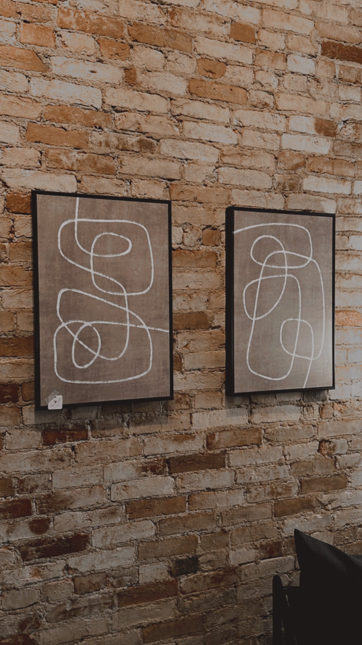 Tan & White Abstract Art Set W/Black Frame