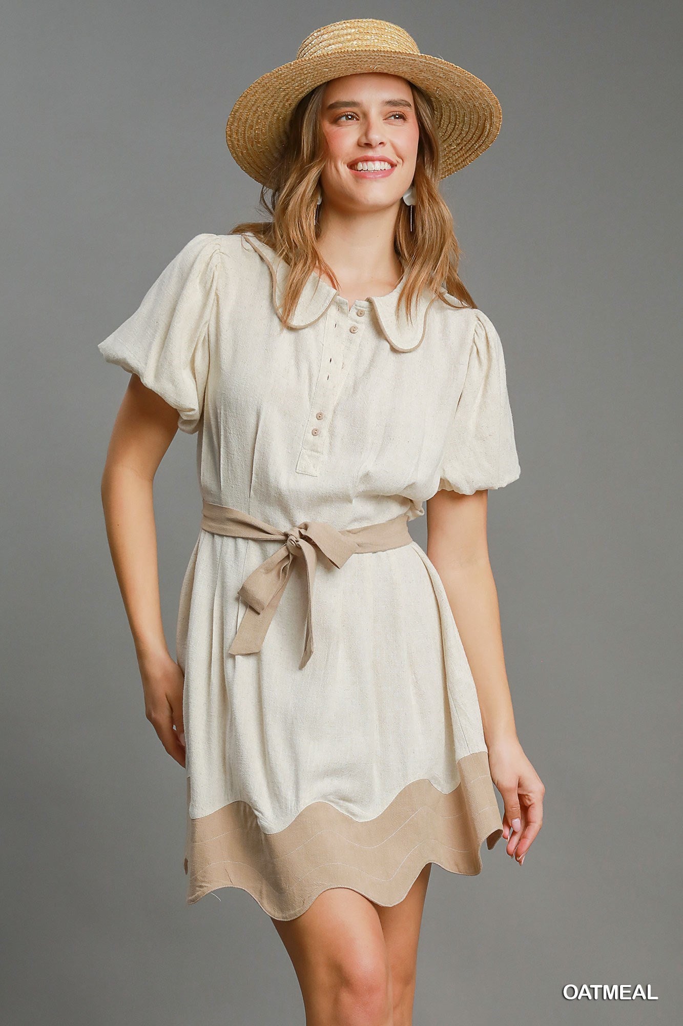 Color Blocked Scalloped Hem Mini Dress