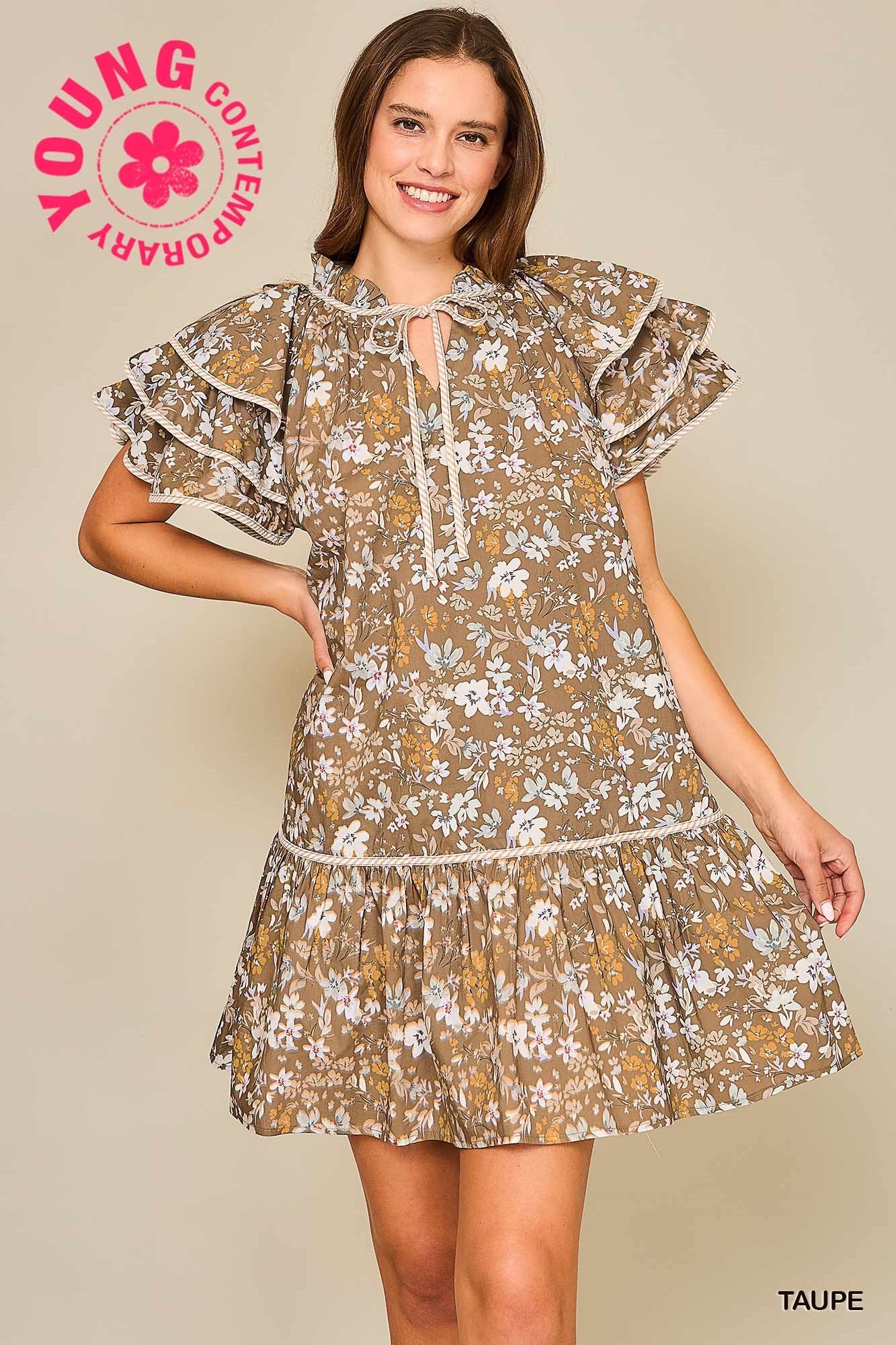 Floral Ruffle Sleeve Babydoll Dress