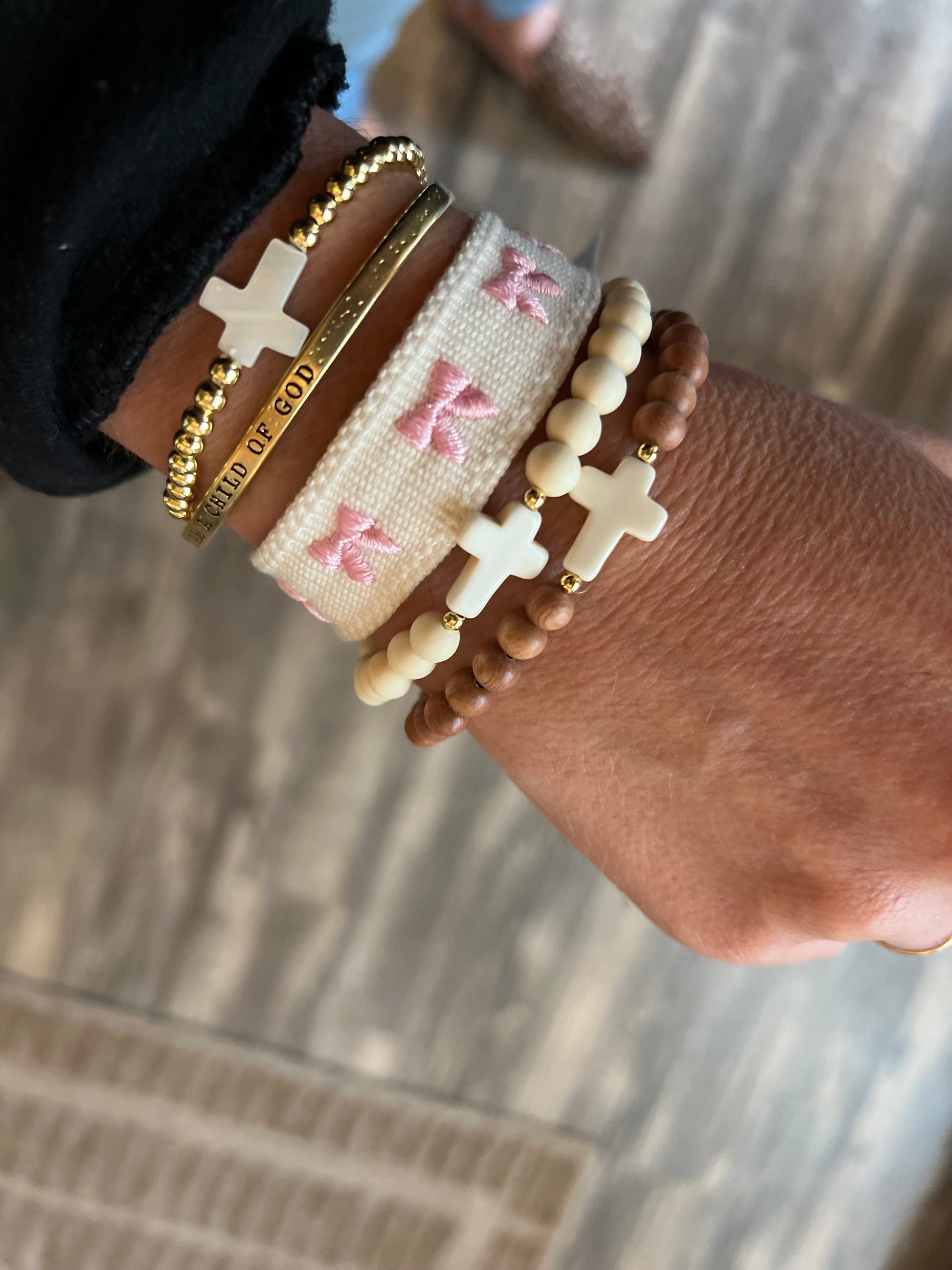 Woven Pink Bow Bracelet