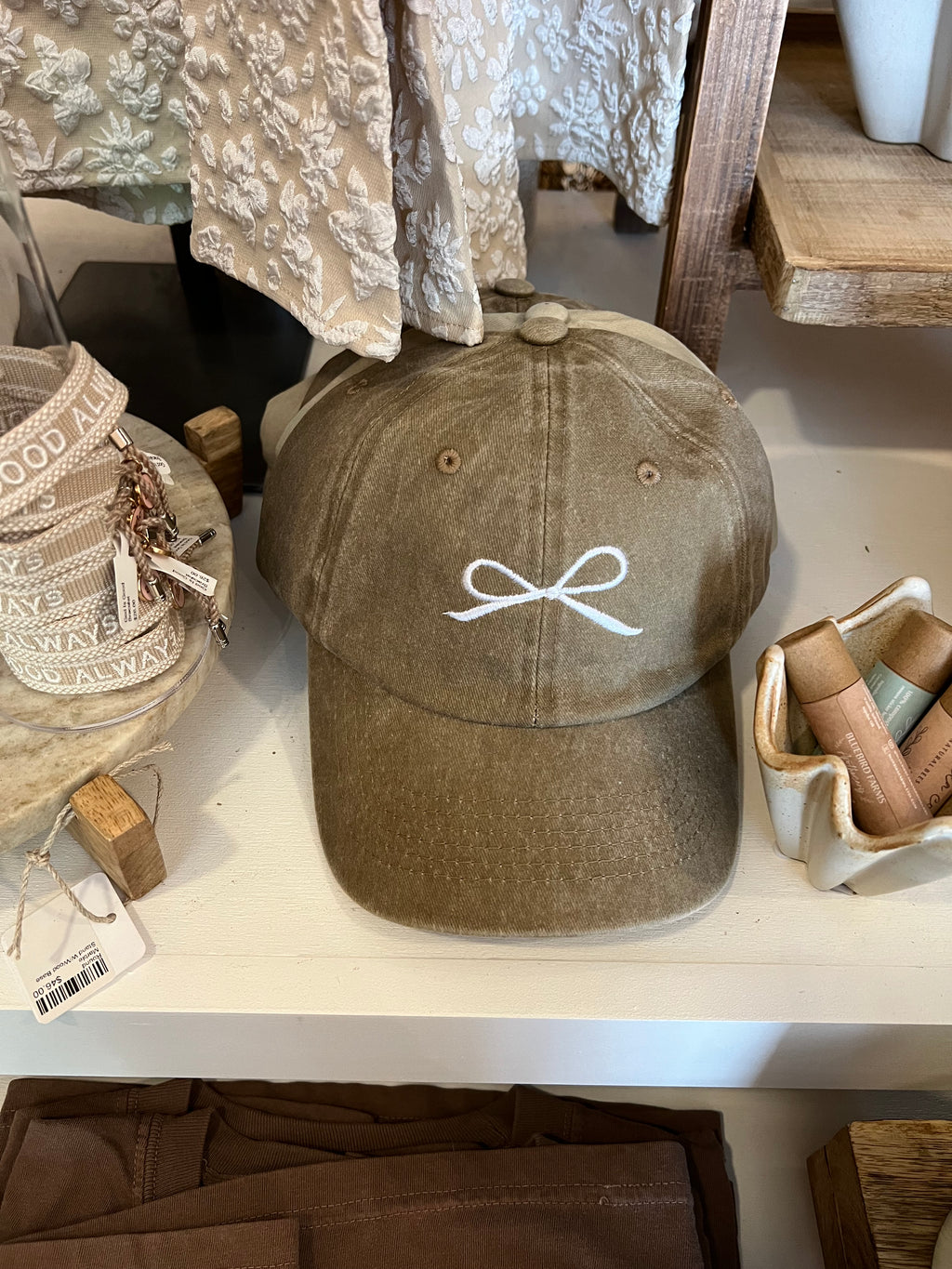 Ribbon Bow Embroidery Washed Hat