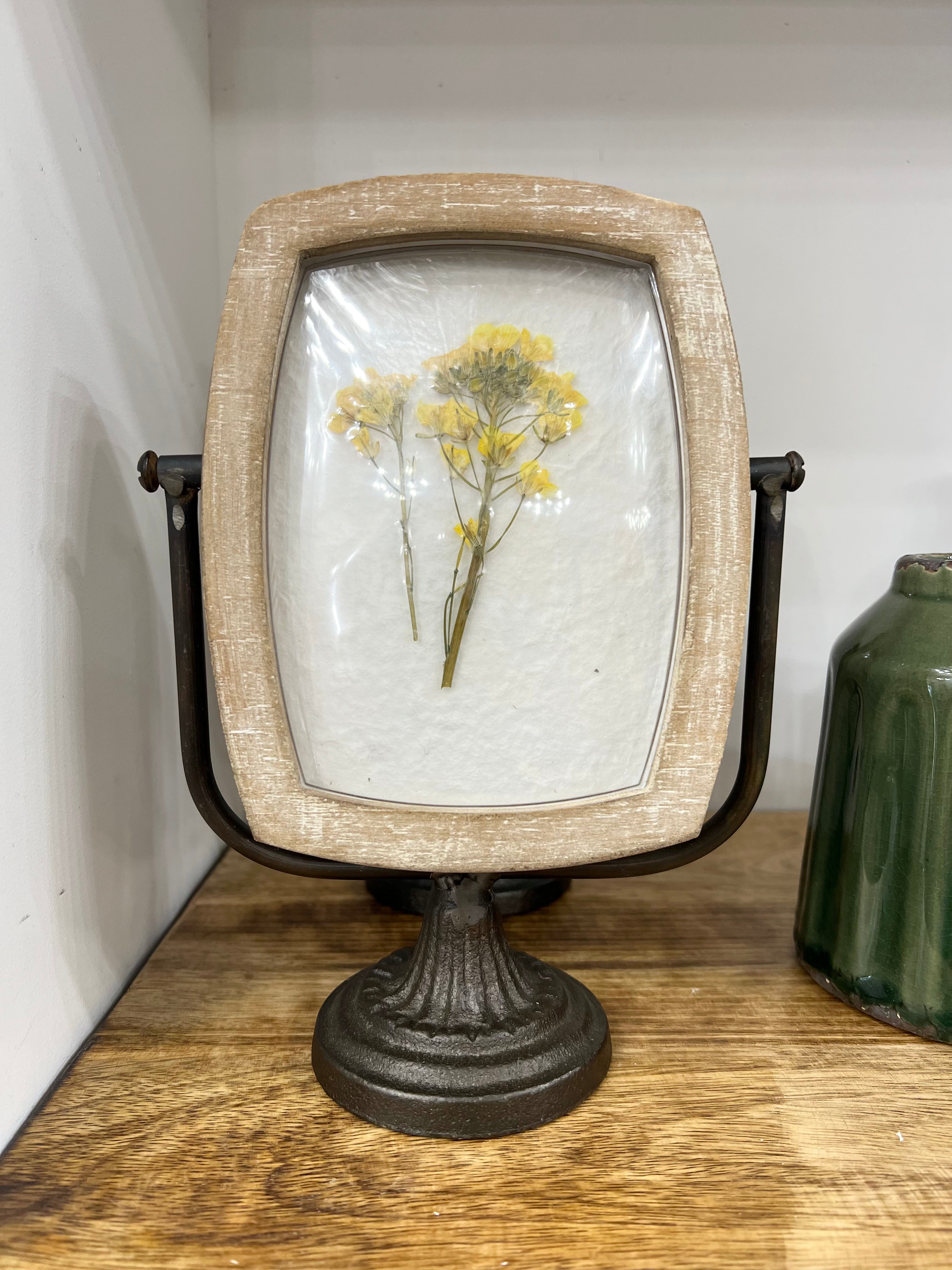 Wood Pedestal Framed Art-Yellow Floral