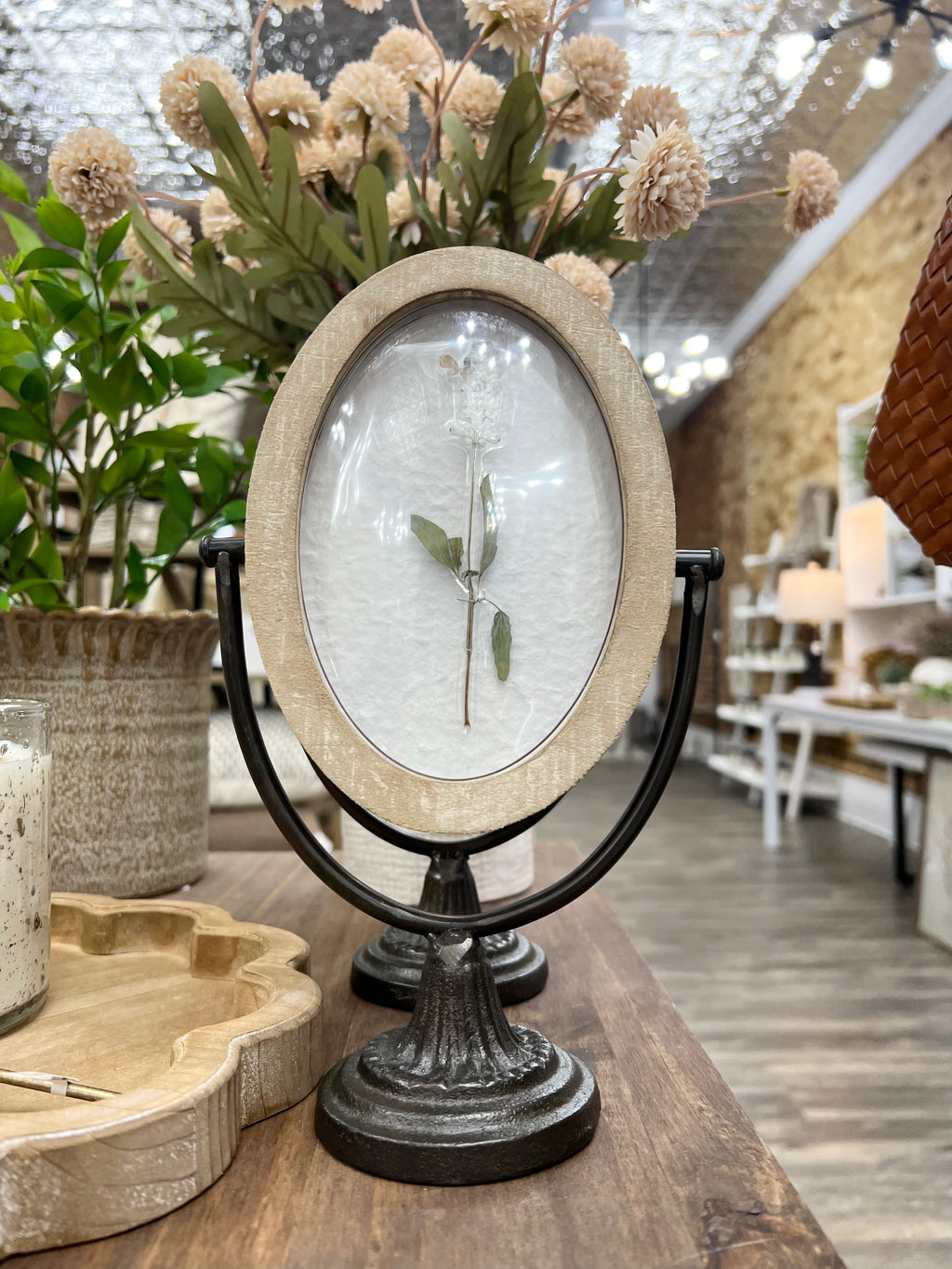 Wood Pedestal Framed Art-White Floral