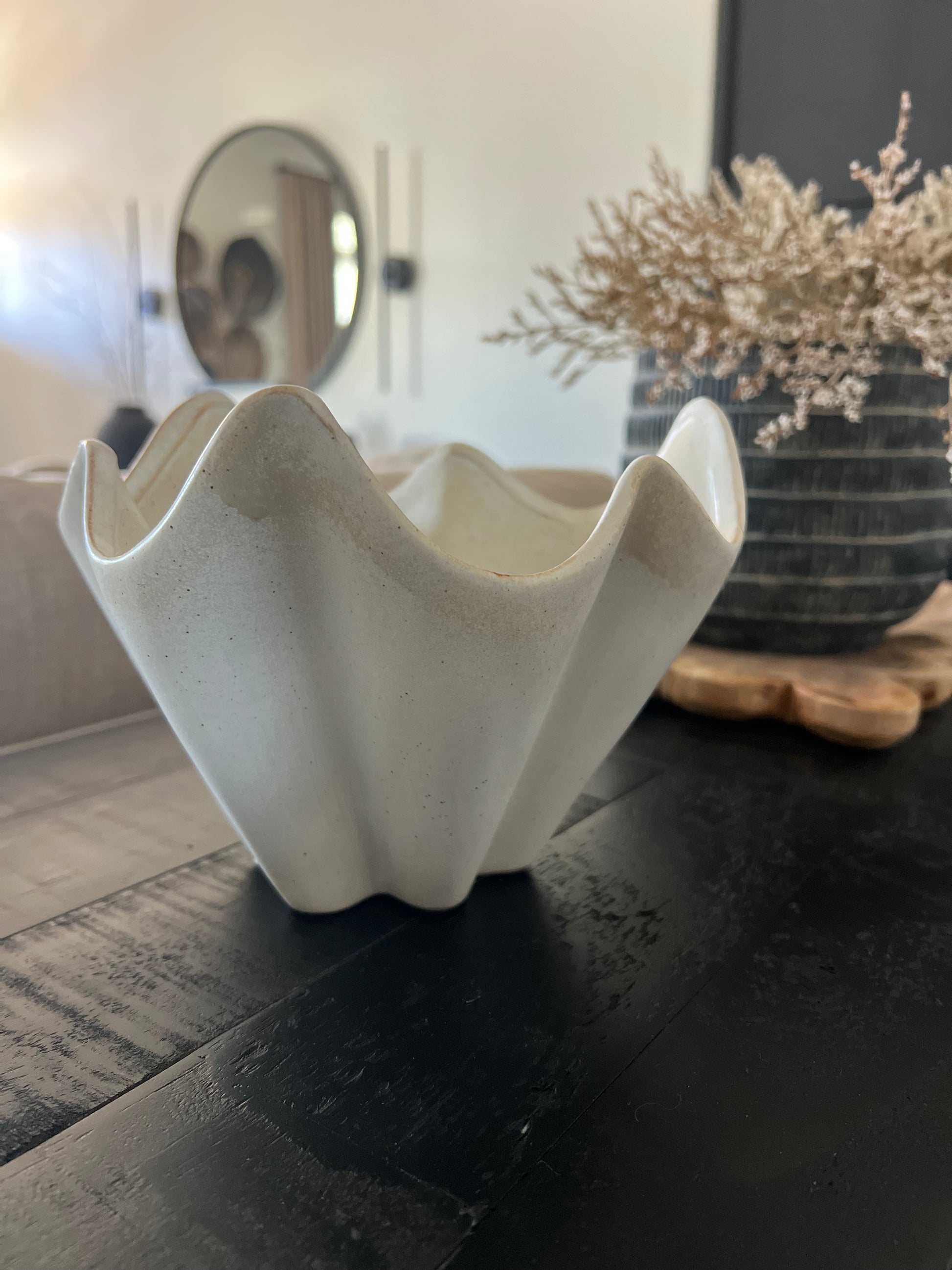 Stoneware Pleated Bowl