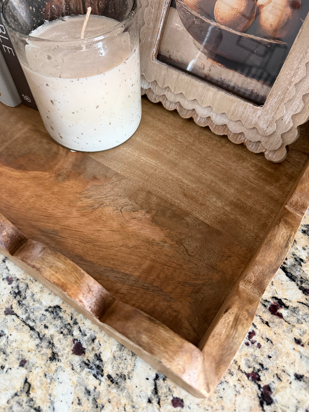 Scalloped Wood Rectangle Tray