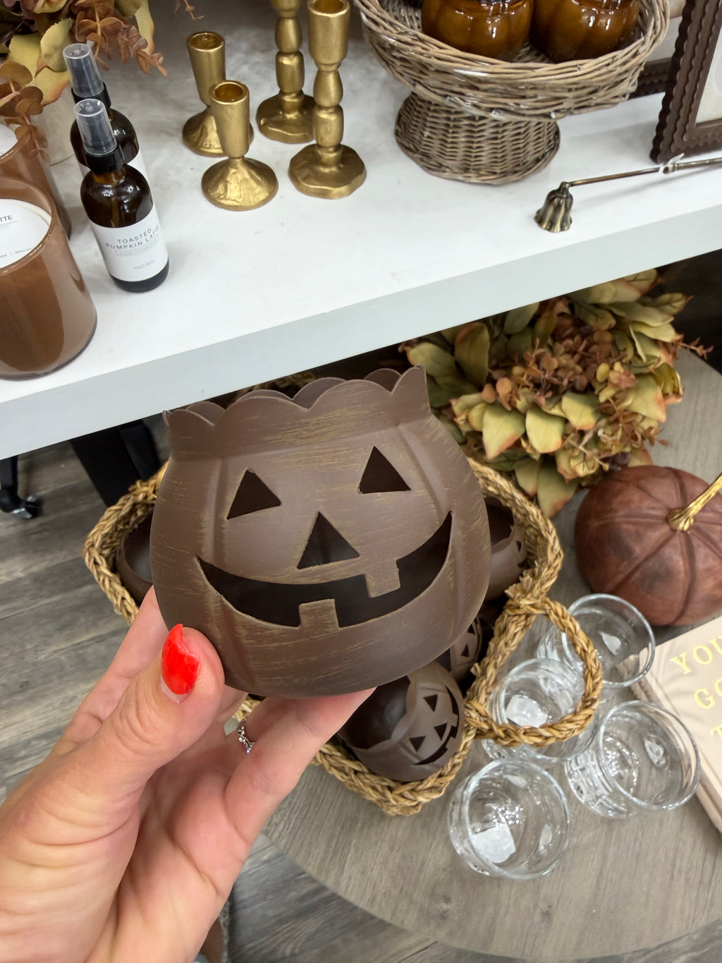 Halloween Bronze Jack-O'-Lantern Candle Holder