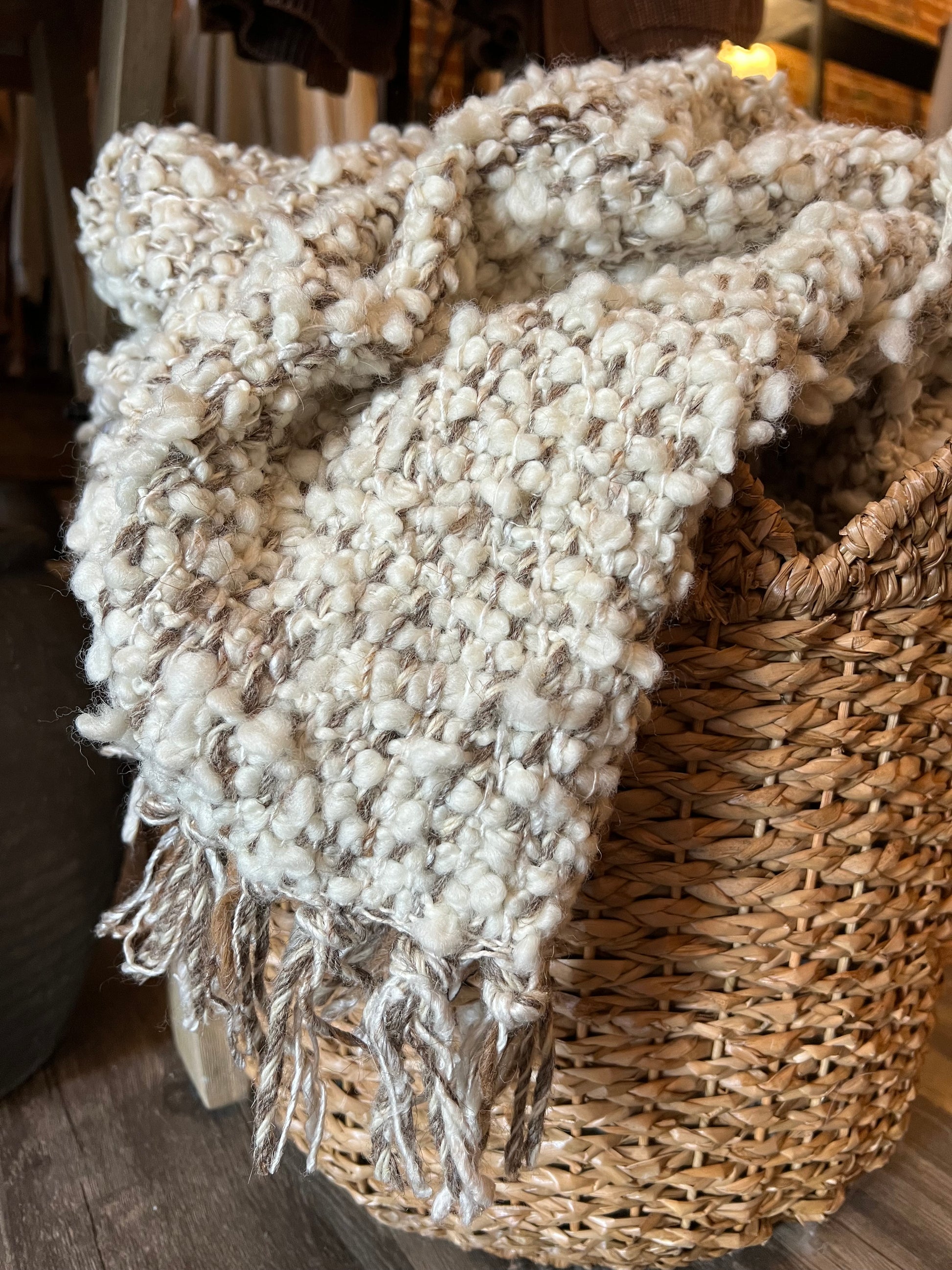 Woven New Zealand Wool Blend Shag Throw w/ Fringe