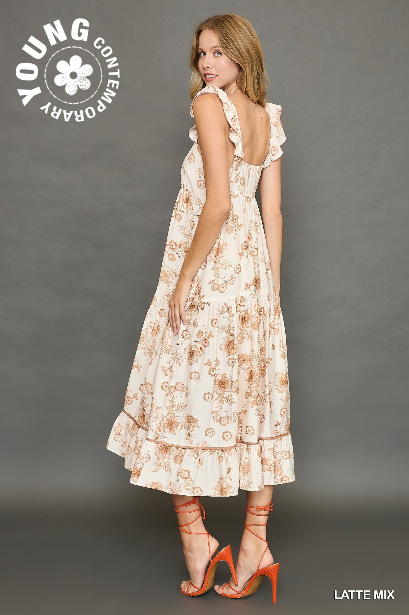 Floral Print Dress with Ruffled Strap