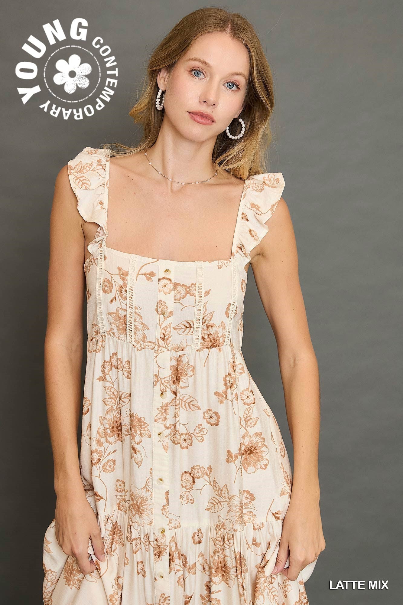 Floral Print Dress with Ruffled Strap