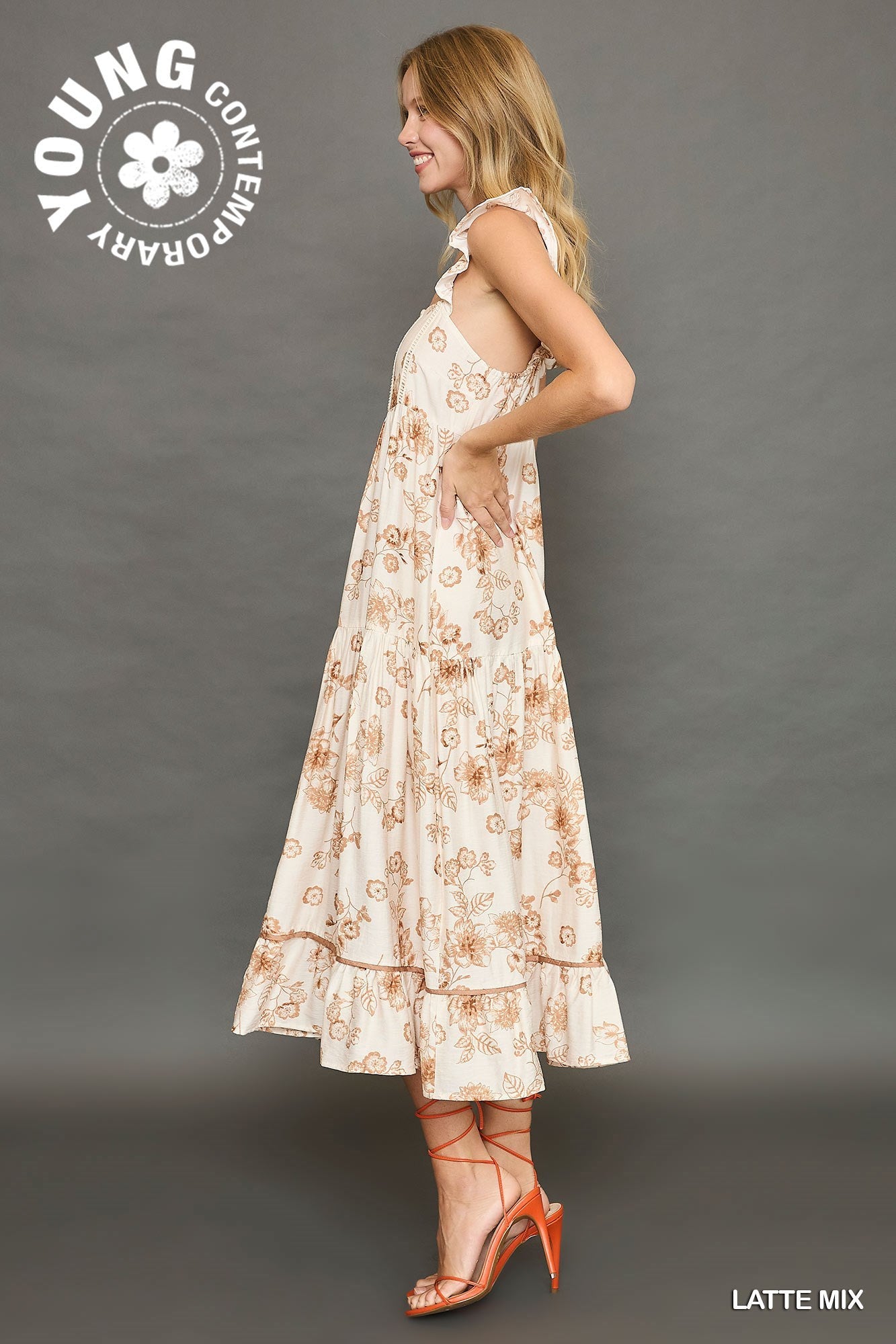 Floral Print Dress with Ruffled Strap