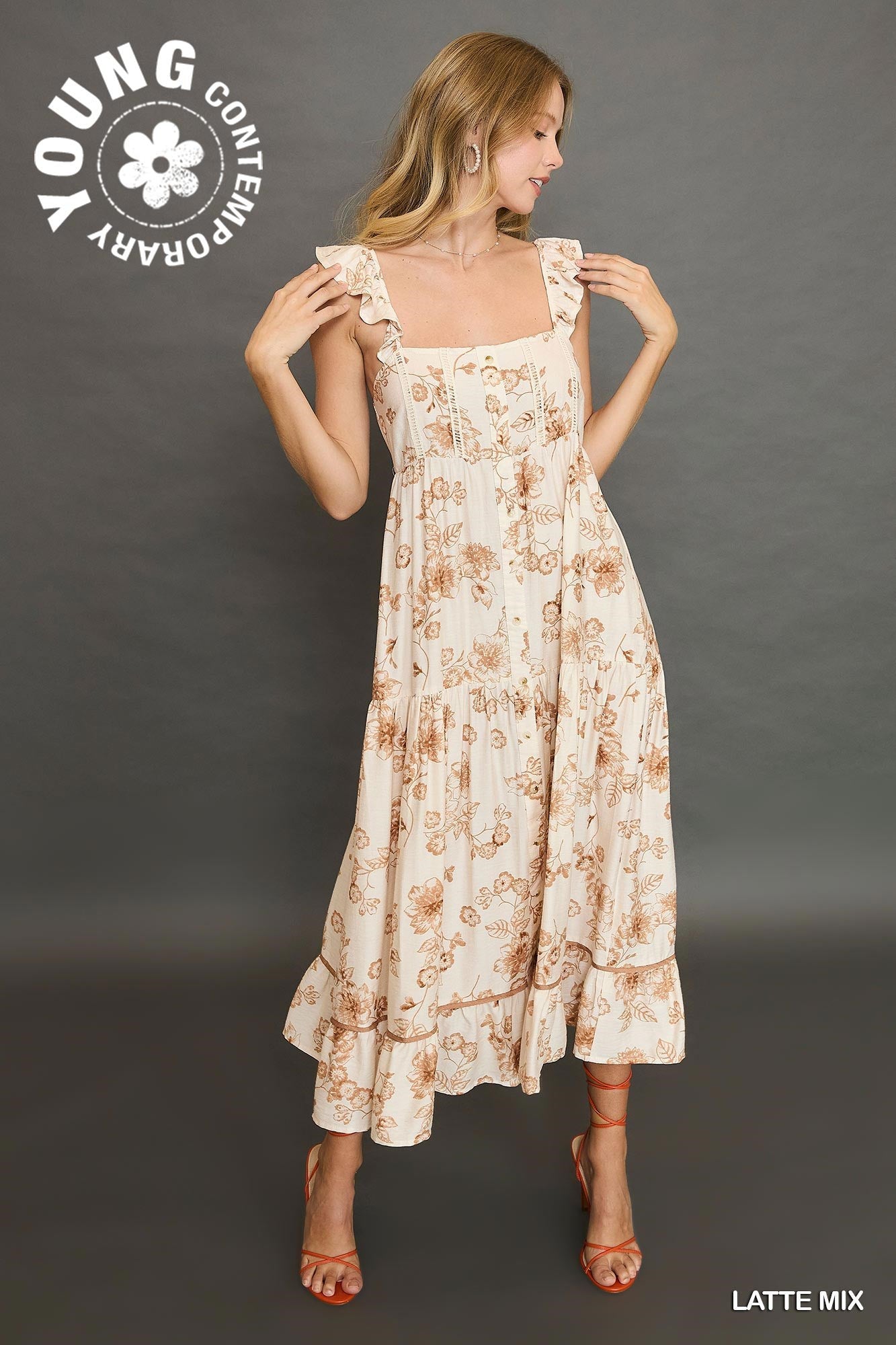 Floral Print Dress with Ruffled Strap