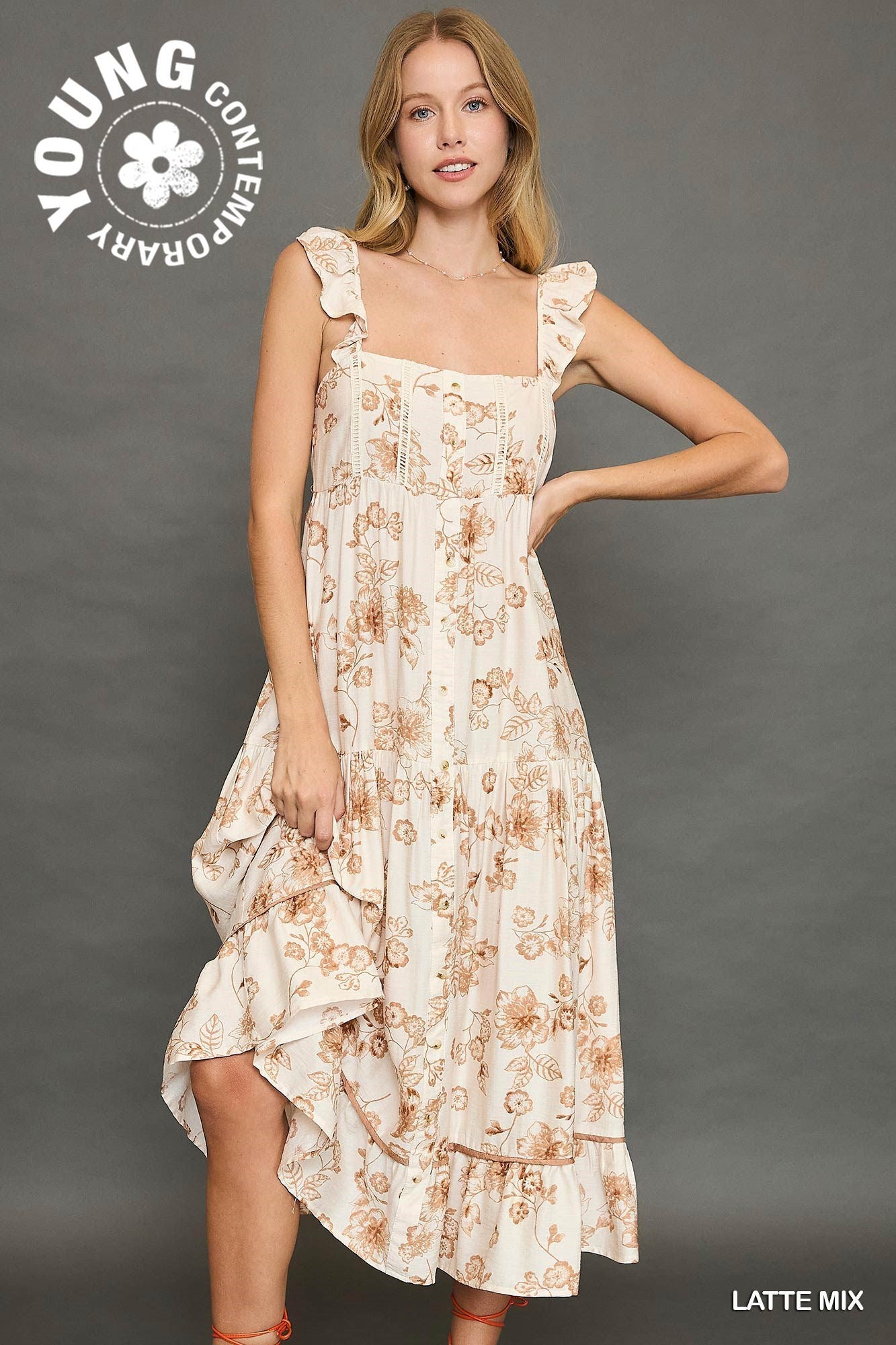 Floral Print Dress with Ruffled Strap