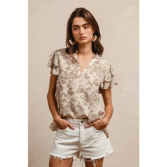 Grace Top In Taupe Floral