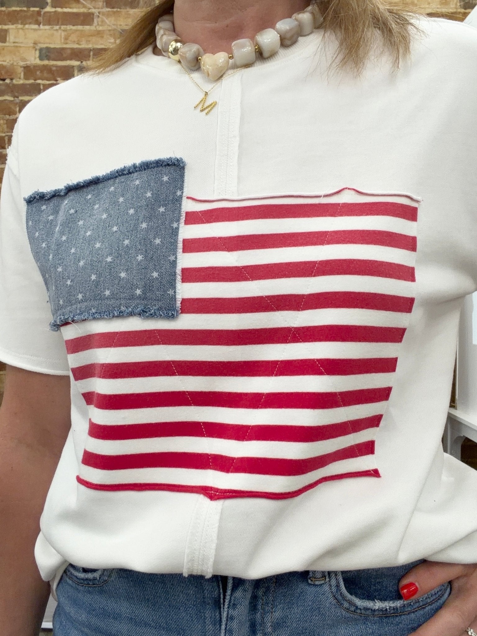 American Flag Patched Casual Wash Top - The Cozy Nest