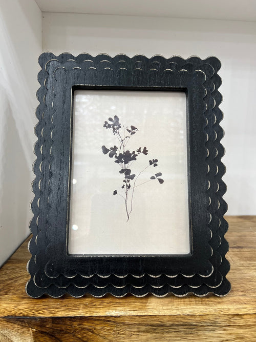 Black Scalloped Wood Frame W/ Abstract Floral - The Cozy Nest