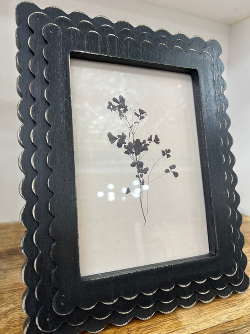 Black Scalloped Wood Frame W/ Abstract Floral - The Cozy Nest