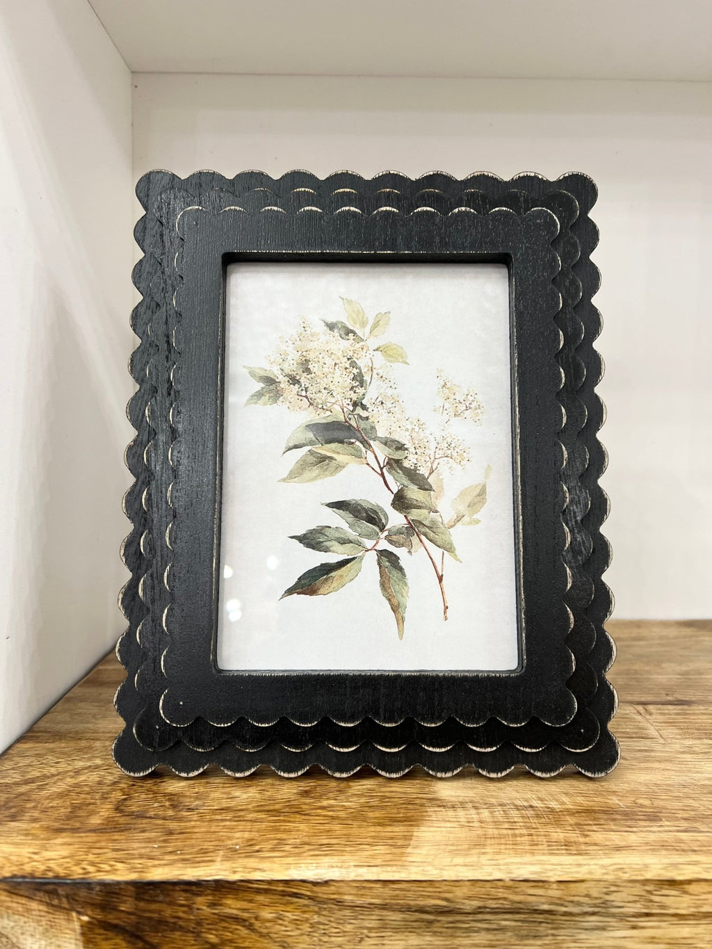 Black Scalloped Wood Frame W/ Hydrangea Print - The Cozy Nest