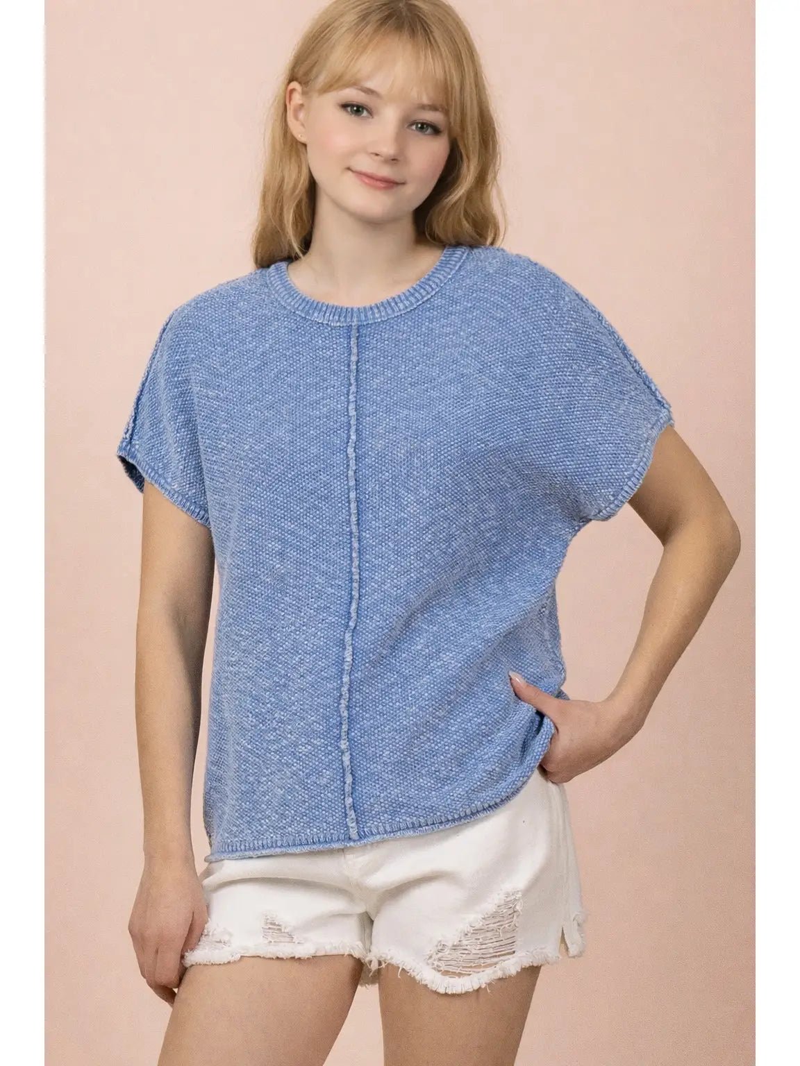Blue Short Sleeve Sweater - The Cozy Nest