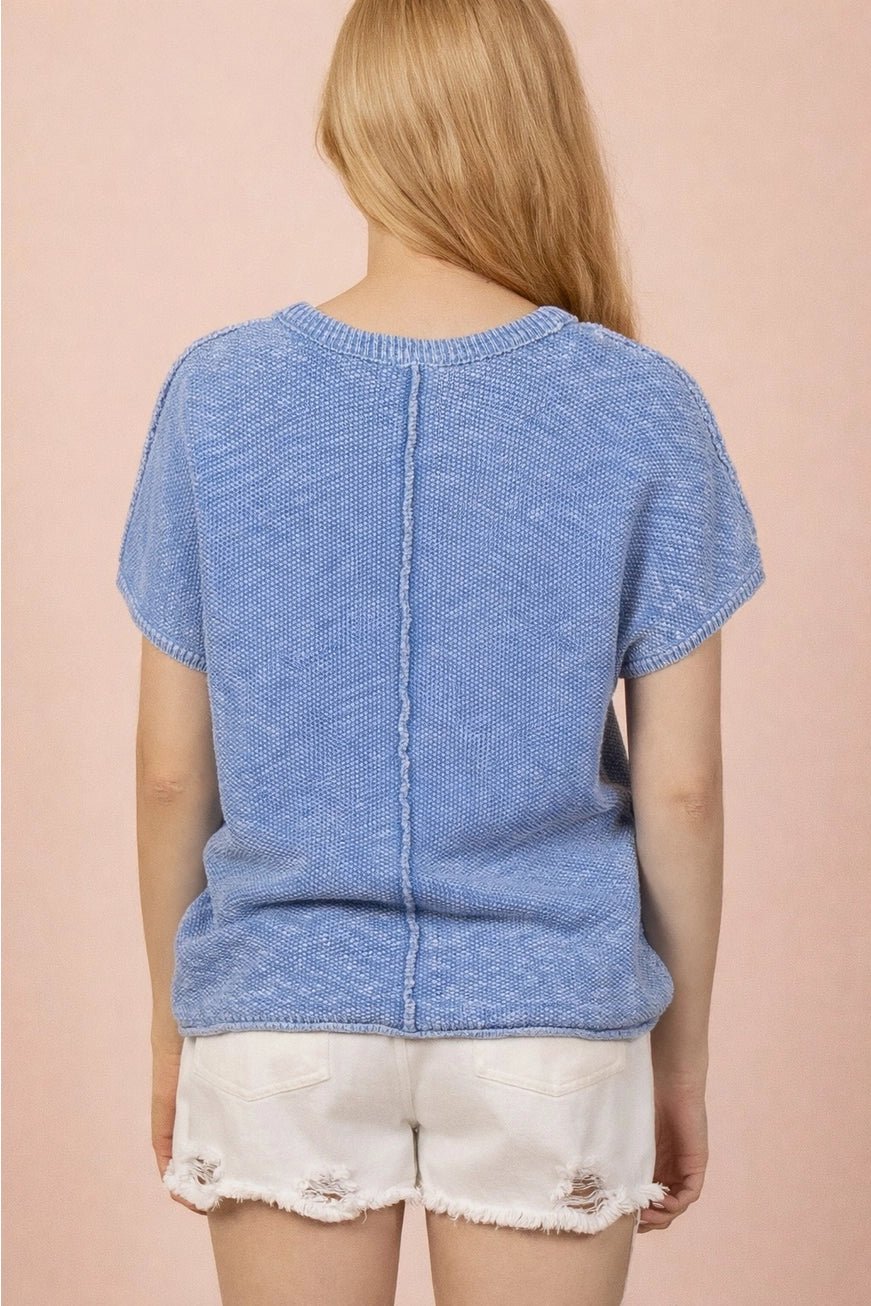 Blue Short Sleeve Sweater - The Cozy Nest