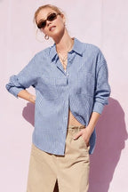 Blue Stripe Cotton Button Down - The Cozy Nest
