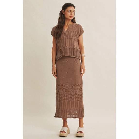 Brown Crochet Sweater Set - The Cozy Nest