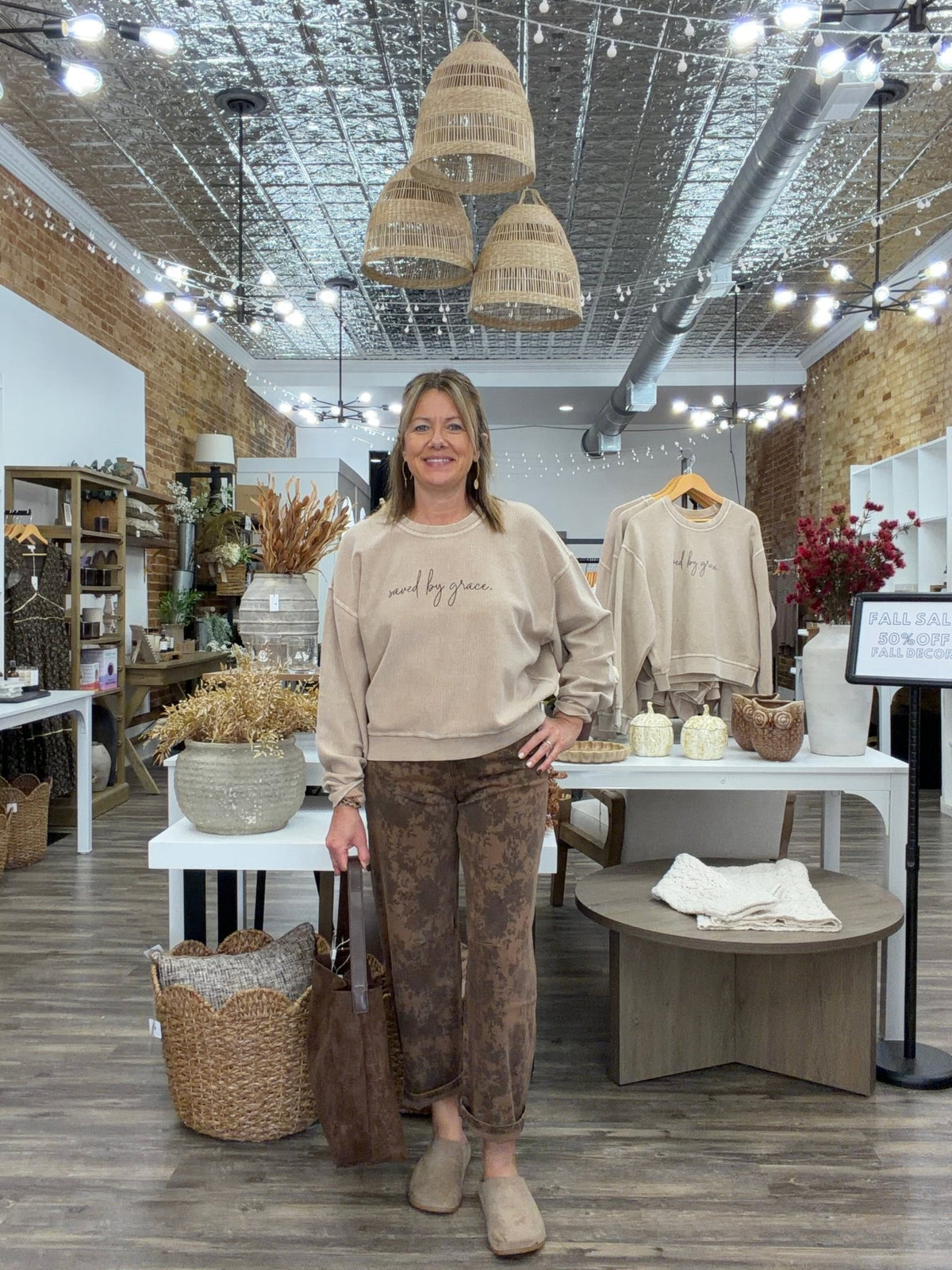 Brown Floral Barrel Denim - The Cozy Nest