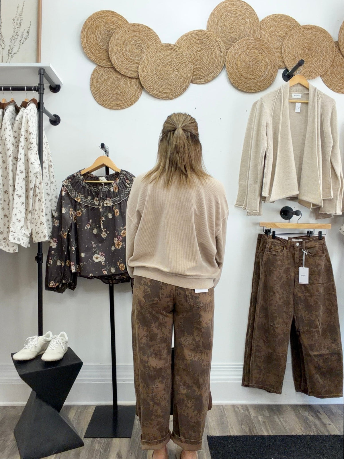 Brown Floral Barrel Denim - The Cozy Nest