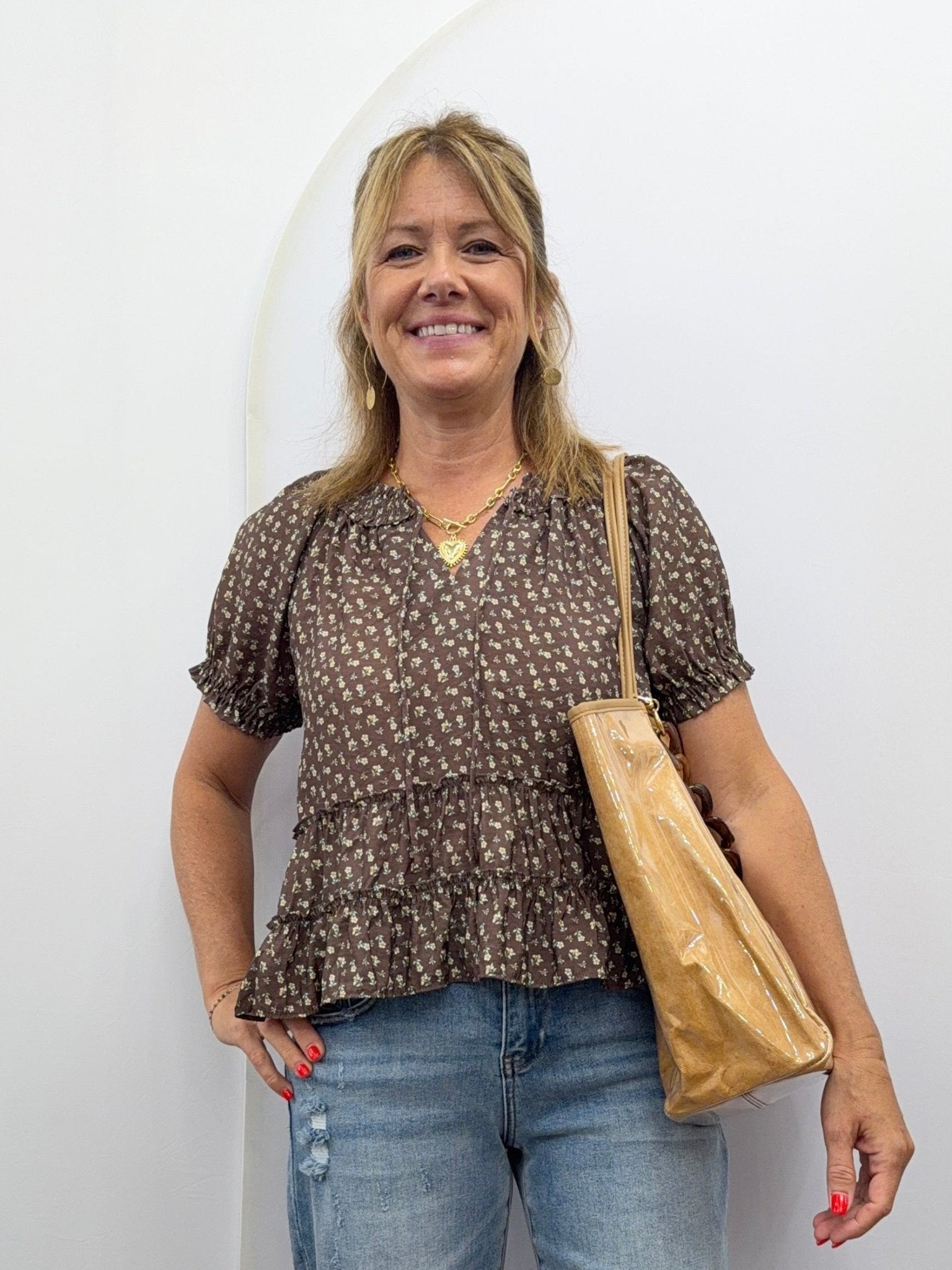 Brown Floral Top - The Cozy Nest