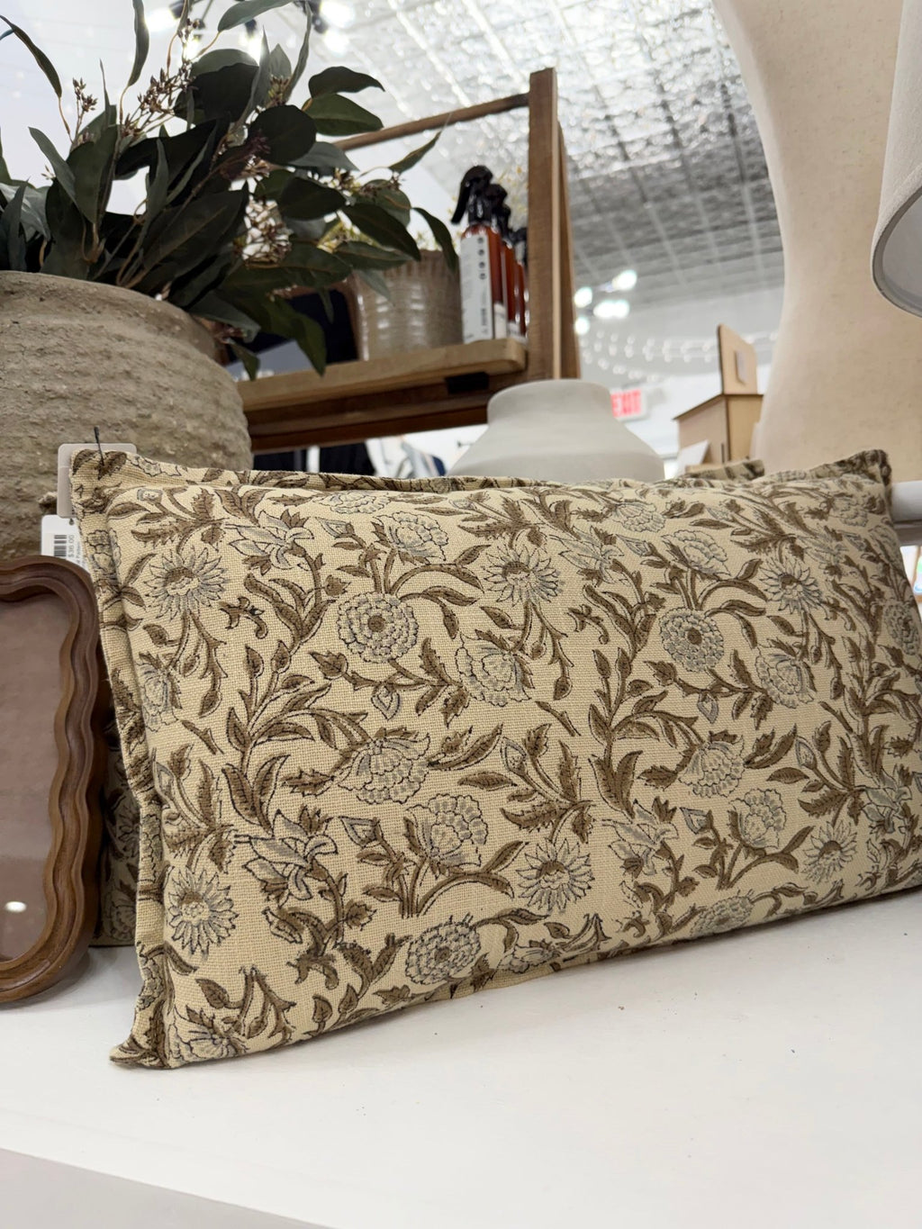 Brown & Gray Floral Lumbar Pillow - The Cozy Nest