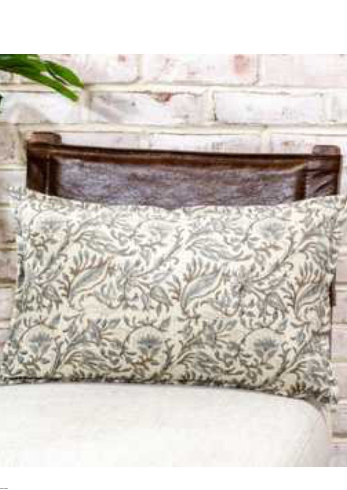 Brown & Gray Floral Lumbar Pillow - The Cozy Nest