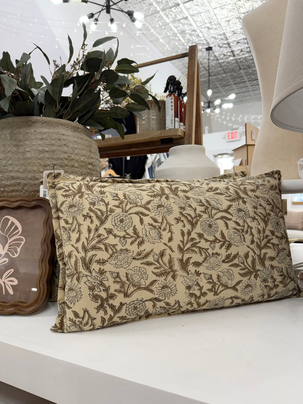Brown & Gray Floral Lumbar Pillow - The Cozy Nest